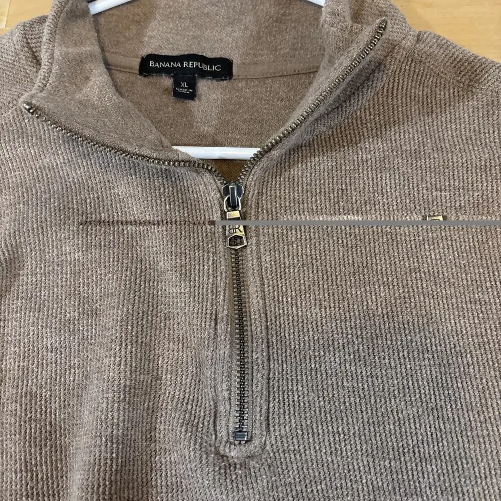 Banana Republic Men's Tan Textured Quarter Zip Pullover Sweater Size XL Soft